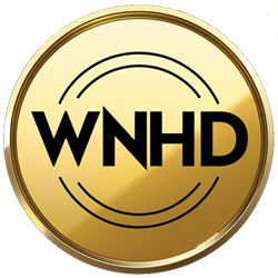 Metallic gold circular badge logo with bold black WNHD lettering in the center, featuring a championship medal aesthetic